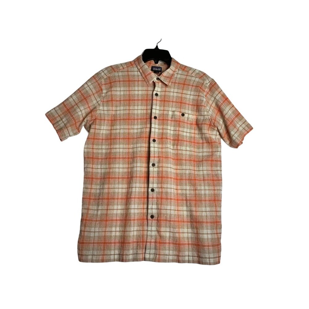 Patagonia Short Sleeve Button Down Orange Paid Shirt Mens Large